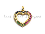 CZ Micro Pave Rainbow Color Open Heart Shape Pendant for Bracelet Necklace, Cubic Zirconia Space Pendant Charm, 16x17mm,sku#F895