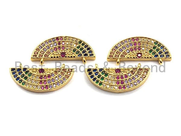 CZ Colorful Micro Pave Semicircle Shape Charm Pendant, Semicircle Shaped Pave Pendant, Gold plated, 10x21mm, Sku#F898