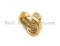 Colorful CZ Micro Pave Heart Snake Ring, Wrap Spiral Ring, Cubic Zirconia Gold Ring, Adjustable Ring, 22x21x17mm,sku#X66