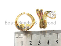 Colorful CZ Micro Pave Heart Snake Ring, Wrap Spiral Ring, Cubic Zirconia Gold Ring, Adjustable Ring, 22x21x17mm,sku#X66