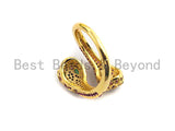 Colorful CZ Micro Pave Two Heads Snake Wrap Spiral Ring, Cubic Zirconia Gold Ring, Adjustable Ring, Open Ring 15x23x17mm,sku#X67