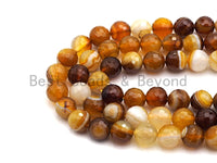 High Quality Faceted Brown Yellow Banded Agate beads, 6mm/8mm/10mm/12mm Yellow Agate Gemstone beads, 15.5inch strand, SKU#U450