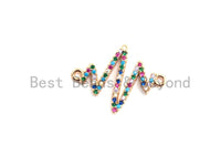 Colorful CZ Micro Pave Radio Zigzag Connector/Link, Cubic Zirconia Bracelet Necklace Earring Connector,17x23mm,sku#E423