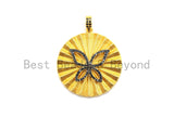 Large Round With CZ Micro Pave Butterfly Pendant, CZ Paved Charm/Focal Pendant, Necklace Charm Pendant, 35x38mm,sku#F660
