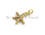 CZ Colorful Micro Pave Starfish Pendant, Starfish ar Shaped Pave Pendant, Gold plated, 13x15mm, Sku#F686