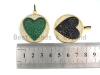 CZ Micro Pave Large Round With Heart Pendant, Fuchsia/Green/Cobalt Blue/Black CZ Pave Pendant, Fashion Jewelry Findings,34x37mm,sku#F689