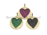 CZ Micro Pave Large Round With Heart Pendant, Fuchsia/Green/Cobalt Blue/Black CZ Pave Pendant, Fashion Jewelry Findings,34x37mm,sku#F689