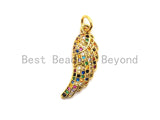 CZ Colorful Micro Pave Angel Wing Pendant, Angel Wing Shaped Pave Pendant, Gold plated, 8x23mm, Sku#F726