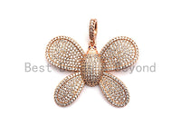 CZ Clear/Black Micro Pave Butterfly Flower Pendant, Cz Pave Pendant, Gold/Rose Gold/Silver/Gunmetal plated, 29x39mm, Sku#F773