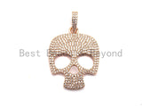 CZ Clear/Black Micro Pave Skull Pendant, Cz Pave Pendant, Gold/Rose Gold/Silver/Gunmetal plated, Halloween Pave, 26x33mm, Sku#F775