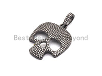 CZ Clear/Black Micro Pave Skull Pendant, Cz Pave Pendant, Gold/Rose Gold/Silver/Gunmetal plated, Halloween Pave, 26x33mm, Sku#F775