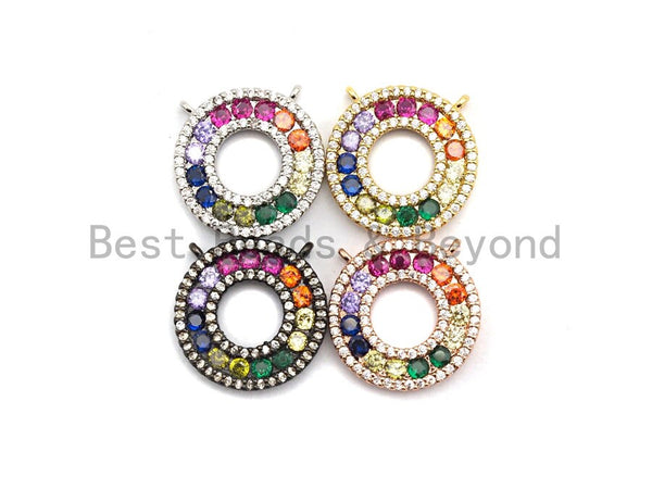 Colorful CZ Micro Pave Circular Ring  Pendant, Cz Pave Pendant, Gold/Rose Gold/Silver/Gunmetal plated, 17x17mm, Sku#F784