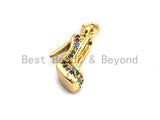 CZ Colorful Micro Pave High-heel Shoes Pendant, High-heel Shoe Pave Pendant, Gold plated, 16x6mm, Sku#F829