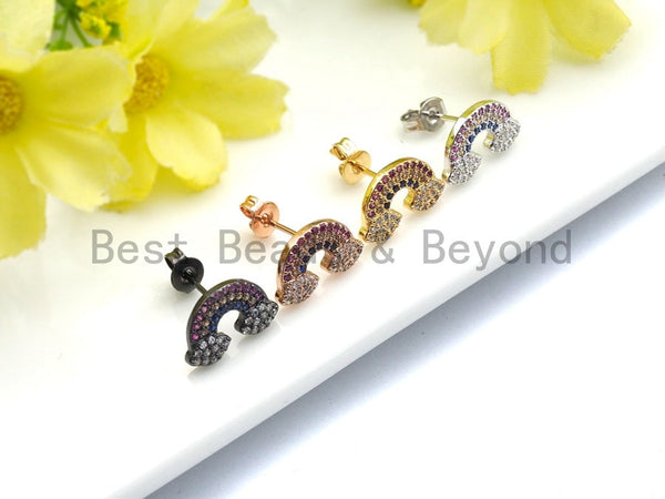Colorful CZ Micro Pave Earring Rainbow With Cloud Shaped Earring ,CZ Gold/Silver/Rose Gold/Black Stud Earring,9x13mm,sku#J90