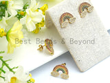 Colorful CZ Micro Pave Rainbow With Cloud Stud Earring ,Gold plated, Pave CZ Earring, 13x19mm,sku#J93 Bestbeads&Beyond