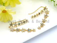 Colorful CZ Micro Pave Long Stars Hook Earring ,Gold plated, Minimal Earring, Fashion Jewelry,8x43mm,sku#J98