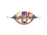 CZ Micro Pave Evil Eye With Rainbow Long Eyelashes Connector for Bracelet/Necklace, Cz Space Connector,16x33mm,sku#E480