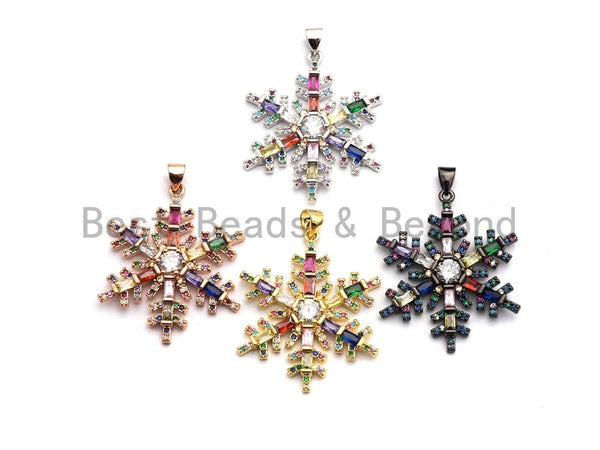 Large Colorful CZ Micro Pave Snowflake Pendant/Charm, Cubic Zirconia Pave Pendant, 29x35mm,sku#F856