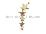Multi Color CZ Micro Pave Stars Pendant, Star Shaped Pave Charm, Gold plated Earring Bracelet Necklace Findings,18x62mm,Sku#F860