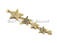 Multi Color CZ Micro Pave Stars Pendant, Star Shaped Pave Charm, Gold plated Earring Bracelet Necklace Findings,18x62mm,Sku#F860