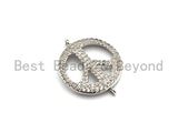 Clear Cz Micro Pave 18x23mm Peace Sign Round Connector, Cubic Zirconia Connector/Link,sku#E492 Bestbeads&Beyond