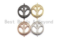 Clear Cz Micro Pave 18x23mm Peace Sign Round Connector, Cubic Zirconia Connector/Link,sku#E492 Bestbeads&Beyond