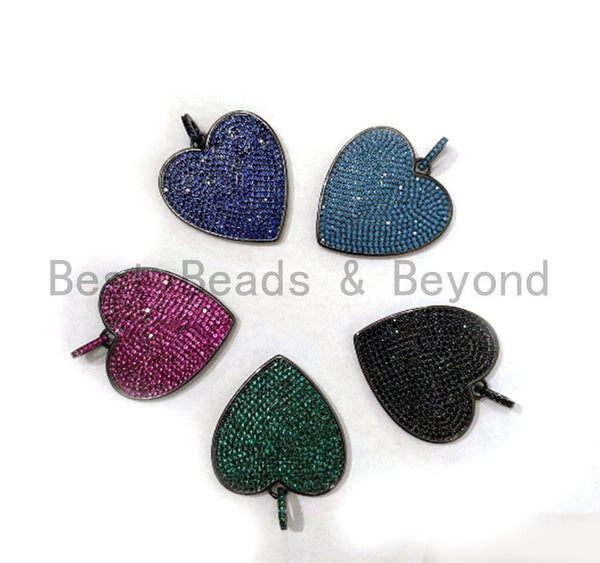Colored CZ Micro Pave Heart Pendant, Heart Shaped Pave Pendant, Turquoise/Cobalt Blue/Green/Fuchsia/Black,10mm/30mm, Sku#ML100