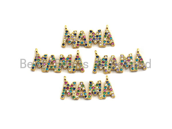 Colorful Cz Micro Pave MAMA Letter Connector/Link, Cz Pave Bracelet Necklace Connector in Gold Finish,12x28mm,sku#M276