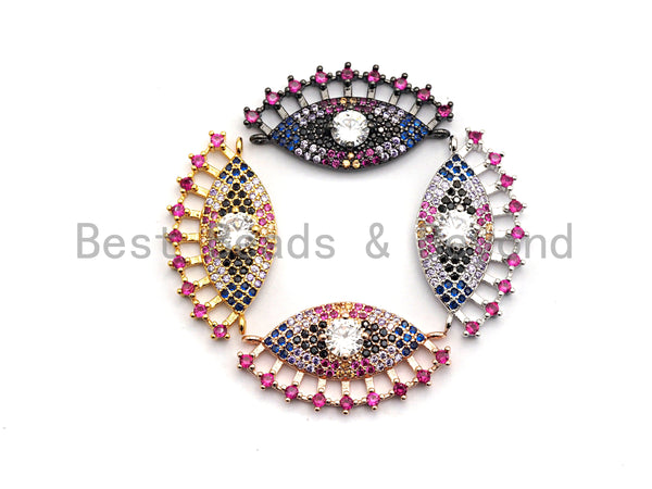 Colorful CZ Micro Pave Evil Eye With Long Eyelashes Connector for Bracelet/Necklace, Evil Eye Connector, 15x28mm,sku#E468