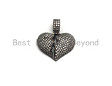 Clear Cz Micro Pave broken Heart Pendant/Charm, CZ Pave Charm in Gold/Rose Gold/Silver Finish, 21x23mm,sku#F648