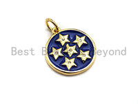 Blue Enamel Six Stars on Disc Coin Charms Pendant, Enamel Pendant,Round Enamel, Oil Drop jewelry Findings,16x20mm,sku#Z371