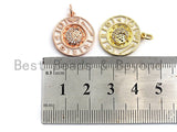 CZ Pave CZ White Enamel Round Disc Charms Pendant, Enamel Pendant,Round Enamel, Oil Drop jewelry Findings, 18x20mm,sku#Z379