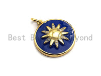 Pave CZ Blue Enamel Sunflower Star Charms Pendant, Enamel Pendant,Round Enamel, Oil Drop jewelry Findings, 18x20mm,sku#Z381 BestbeadsbeyondUS