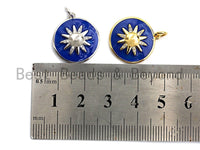 Pave CZ Blue Enamel Sunflower Star Charms Pendant, Enamel Pendant,Round Enamel, Oil Drop jewelry Findings, 18x20mm,sku#Z381