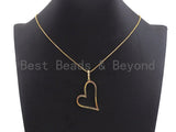 Colorful CZ Micro Pave Open Heart Shape Pendant, Cz Pave Bracelet Necklace Pendant in Gold Finish,35x38mm, sku#F905