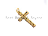 Colorful CZ Micro Pave Cross Pendant, Cz Pave Bracelet Necklace Pendant in Gold Finish,27x15mm, sku#F906
