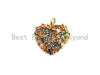 Colorful Baguette CZ Micro Pave Cluster Heart Shape Pendant, Cz Pave Bracelet Necklace Pendant in Gold Finish,21x19mm, sku#F908