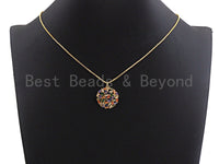 Colorful Baguette CZ Micro Pave Round Shaped Rose Flower Cluster Pendant, Cz Pave Bracelet Necklace Pendant in Gold Finish,21x23mm, sku#F909