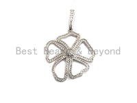 CZ Micro Pave Hollow Out Flower Shaped Pendant/Charm, Cubic Zirconia Pendant Charm,28x31mm,sku#F912