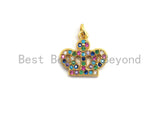 CZ Colorful Micro Pave Crown Pendant, Crown Shaped Pave Pendant, Gold plated, 15x13mm, Sku#F752