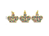 CZ Colorful Micro Pave Crown Pendant, Crown Shaped Pave Pendant, Gold plated, 15x13mm, Sku#F752