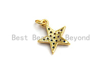 CZ Colorful Micro Pave Five Point Star Pendant, Five Point Star Shaped Pave Pendant, Gold plated, 12x14mm, Sku#F753
