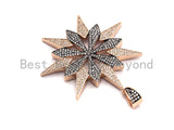 CZ Clear/Black Dual Color Micro Pave North Star Pendant, CZ Pave Pendant,Gold/Rose Gold/Silver/Gunmetal plated, 53x54mm,Sku#F804