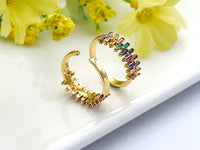 Colorful CZ Micro Pave Ring, Rainbow Cubic Zirconia Gold Ring, sku#X18