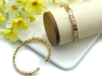 Colorful CZ Micro Pave Bangle Bracelet, Cubic Zirconia Gold Bracelet, Thin Cuff Bracelet, Stacking Cuff, 8x46x53mm,sku#X29