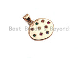 Colorful Star CZ Micro Pave Flat Round Pendant, CZ Pave Pendant, Gold/Rose Gold/Silver/Gunmetal plated, 35x50mm, Sku#F807