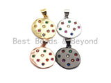 Colorful Star CZ Micro Pave Flat Round Pendant, CZ Pave Pendant, Gold/Rose Gold/Silver/Gunmetal plated, 35x50mm, Sku#F807