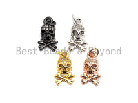 CZ Clear Micro Pave Skull Pendant, CZ Pave Pendant, Gold/Rose Gold/Silver/Gunmetal plated, 8x14mm, Sku#F818