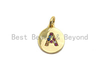 New Trendy Gold Color Micro Pave Rainbow CZ Cubic Zirconia A-Z 26 Initials Letter Pendant, Initial Letter Charm,11x13mm,sku#F820