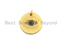 Cobalt CZ Micro Pave Round Evil Eye on Disc Pendant/Charm, Lucky eye Cubic Zirconia Pendant, Silver/Gold Tone,19x19mm,Sku#Y205